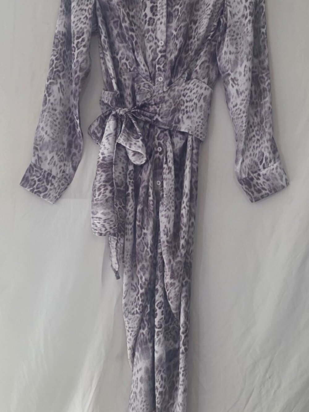 Mittoshop Gray Animal Print Belted Shirt Dress M
